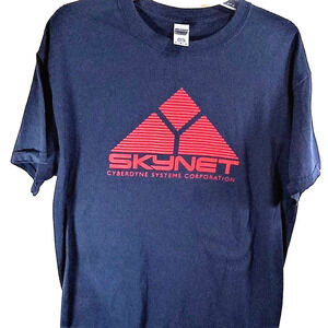 Skynet Cyberdyne Systems T-Shirt Size Large Blue Logo Terminator Cyborg Gildan